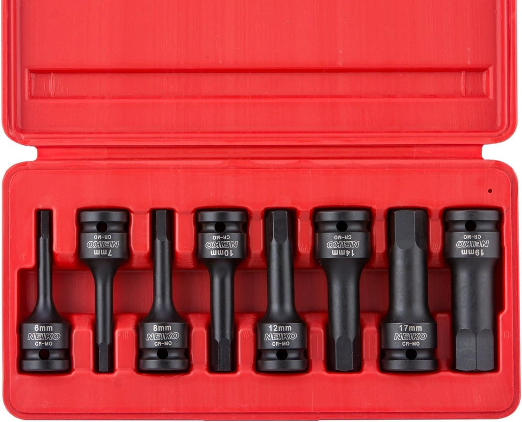 Neiko 01136B 1/2-Inch Drive Allen Hex Impact Socket Set, Metric, 1/2" Metric