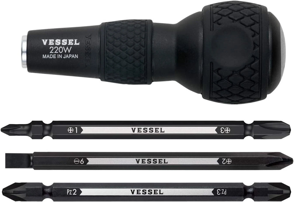 Vessel Ball Grip 1/4" Hex Bit Interchangeable Screwdriver Set 220W-3 JAPAN