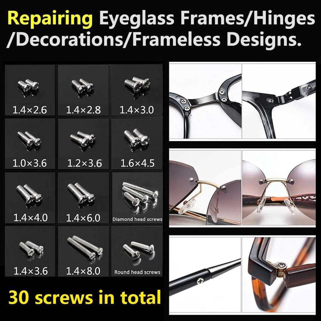 Eye Glass Repairing Kit, S2 Steel Screwdriver with 15 Types of Screws, Precision