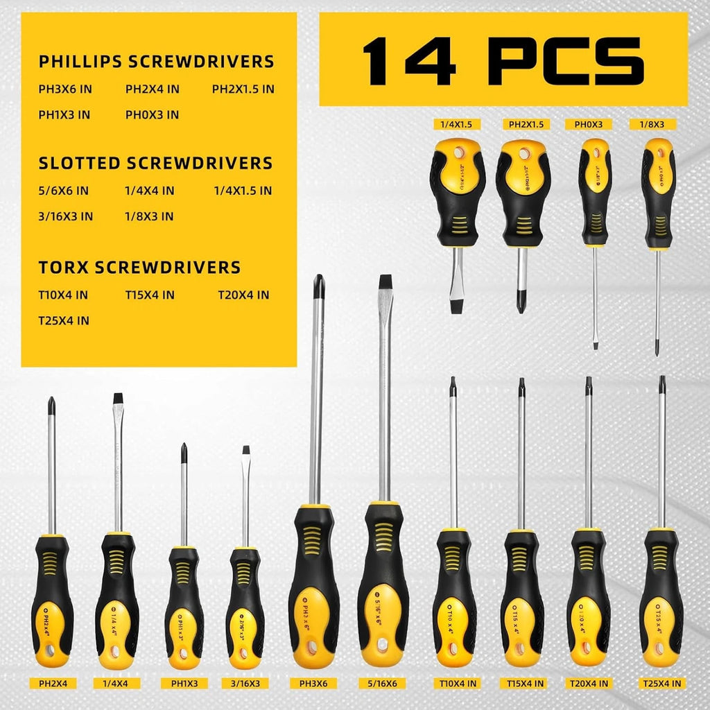 86-Piece Magnetic Screwdriver Set, CR-V Steel, Includes 86PC, Yellow