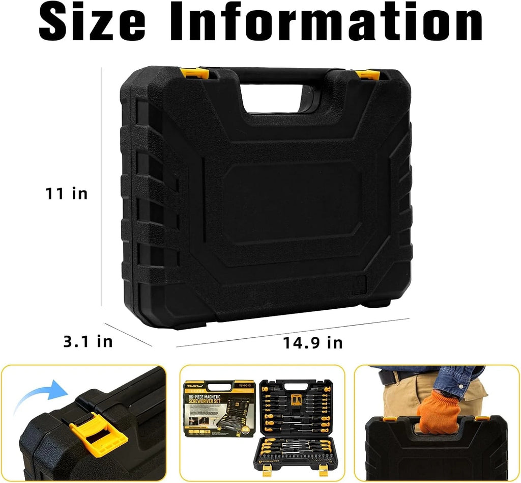 86-Piece Magnetic Screwdriver Set, CR-V Steel, Includes 86PC, Yellow