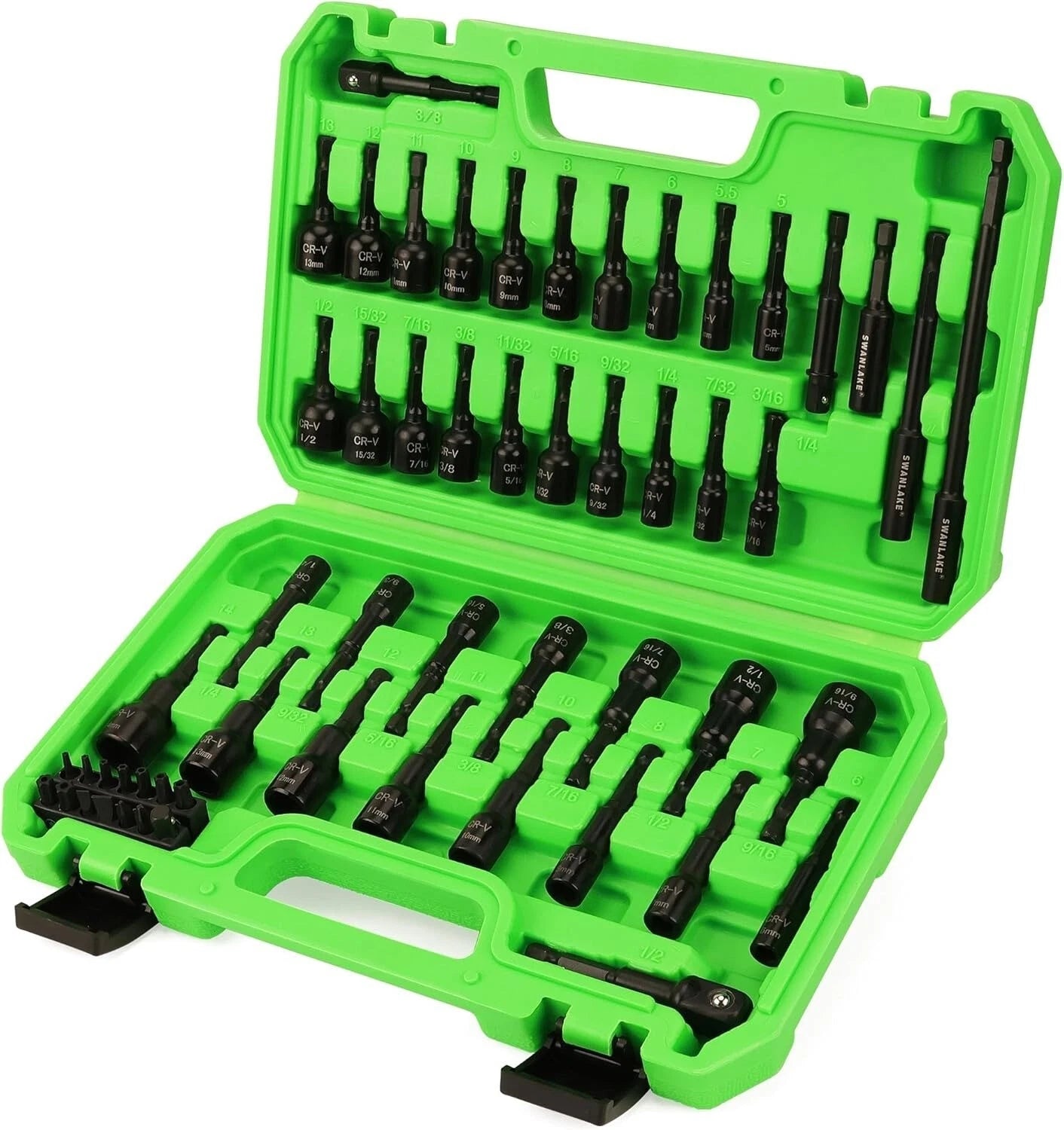 55-Piece Magnetic Nut Driver Set, Metric & SAE 1/4" Hex Shank, Impact Driver