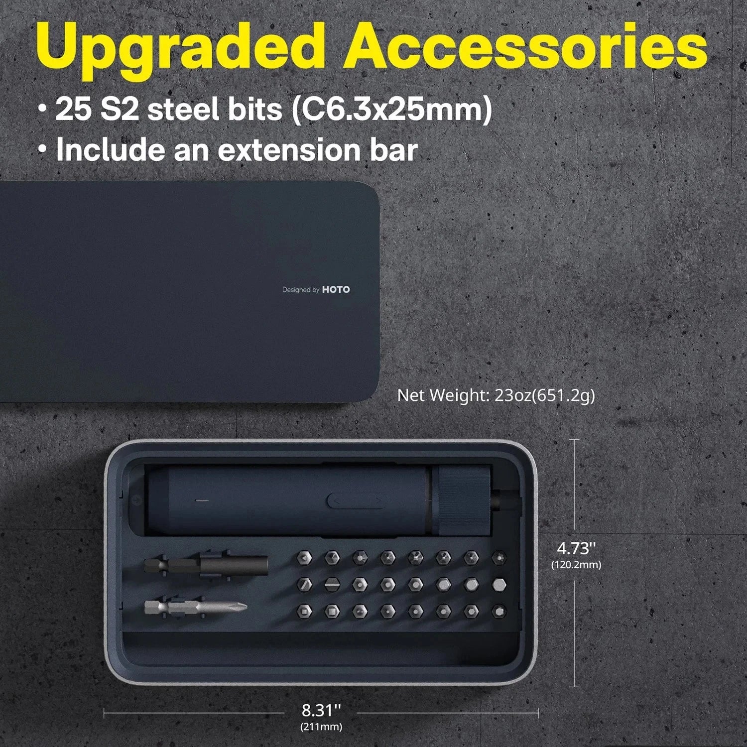 HOTO 3.6V Electric Screwdriver Kit – Rechargeable, 3 Torque Settings, LED.