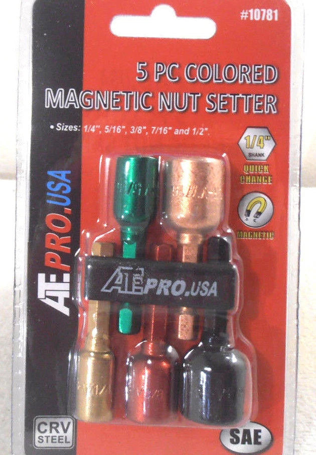 Magnetic Nut Driver Setter 5 pc Colored 1/4" Shank 1/4" 5/16" 3/8" 7/16" 1/2"