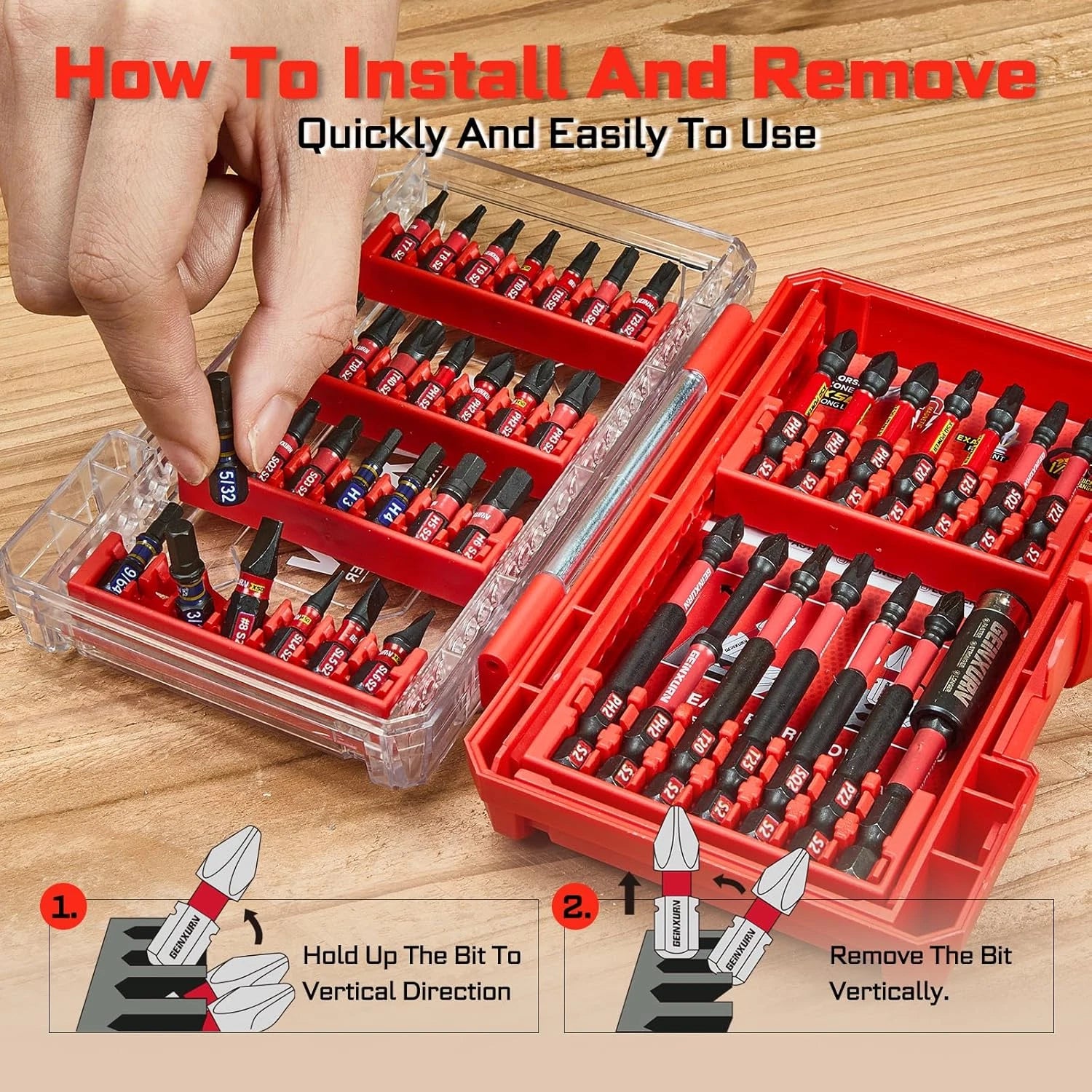 42-Piece Impact Screwdriver Bits Set, Magnetic S2 Steel, Phillips/Slotted/Square