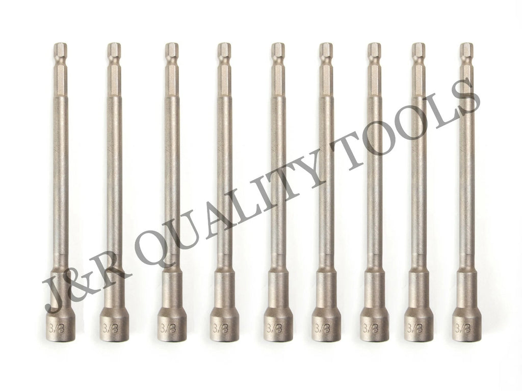 3/8" 10pc 6" Long Magnetic Nut Driver 1/4" Hex Quick Change Shank Drill Set