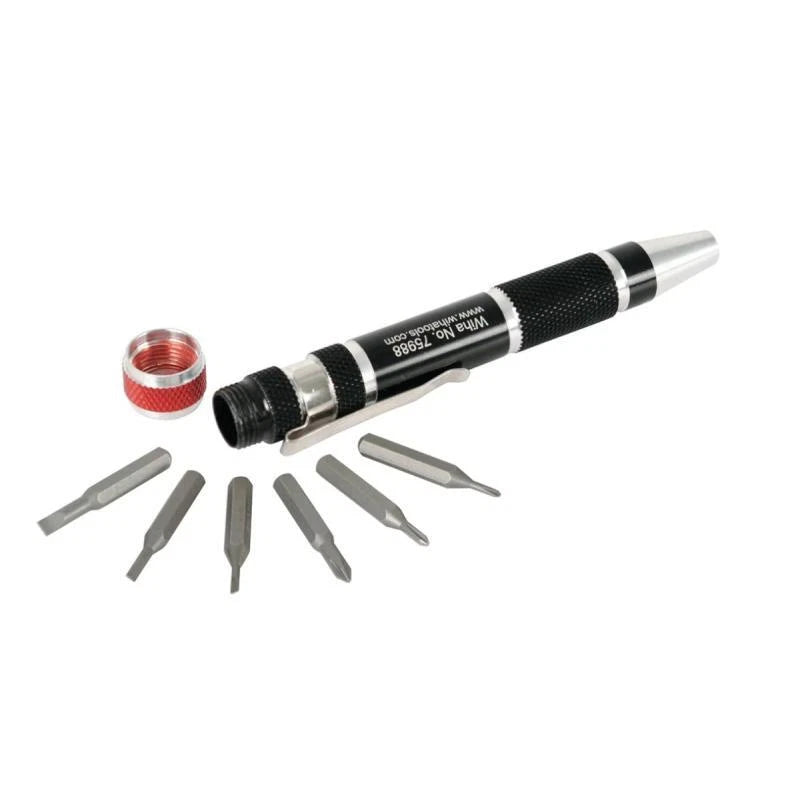 Wiha Tools 75981 Slotted/Phillips Pocket Clip Storage Handle Micro Bits Set 7 Pc