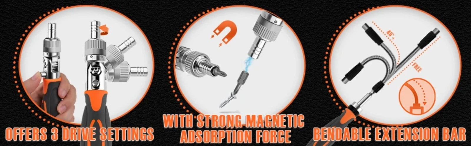 Ratchet Screwdriver Set 68 in 1 Hexagonal Cross Torx Magnetic Screwdriver Tough