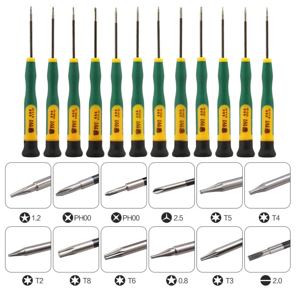 12PCS Screwdriver Tool Set With Torx T2 T3 T4 T5 T6 T8, Pentalobe 0.8 1.2 P5 P2