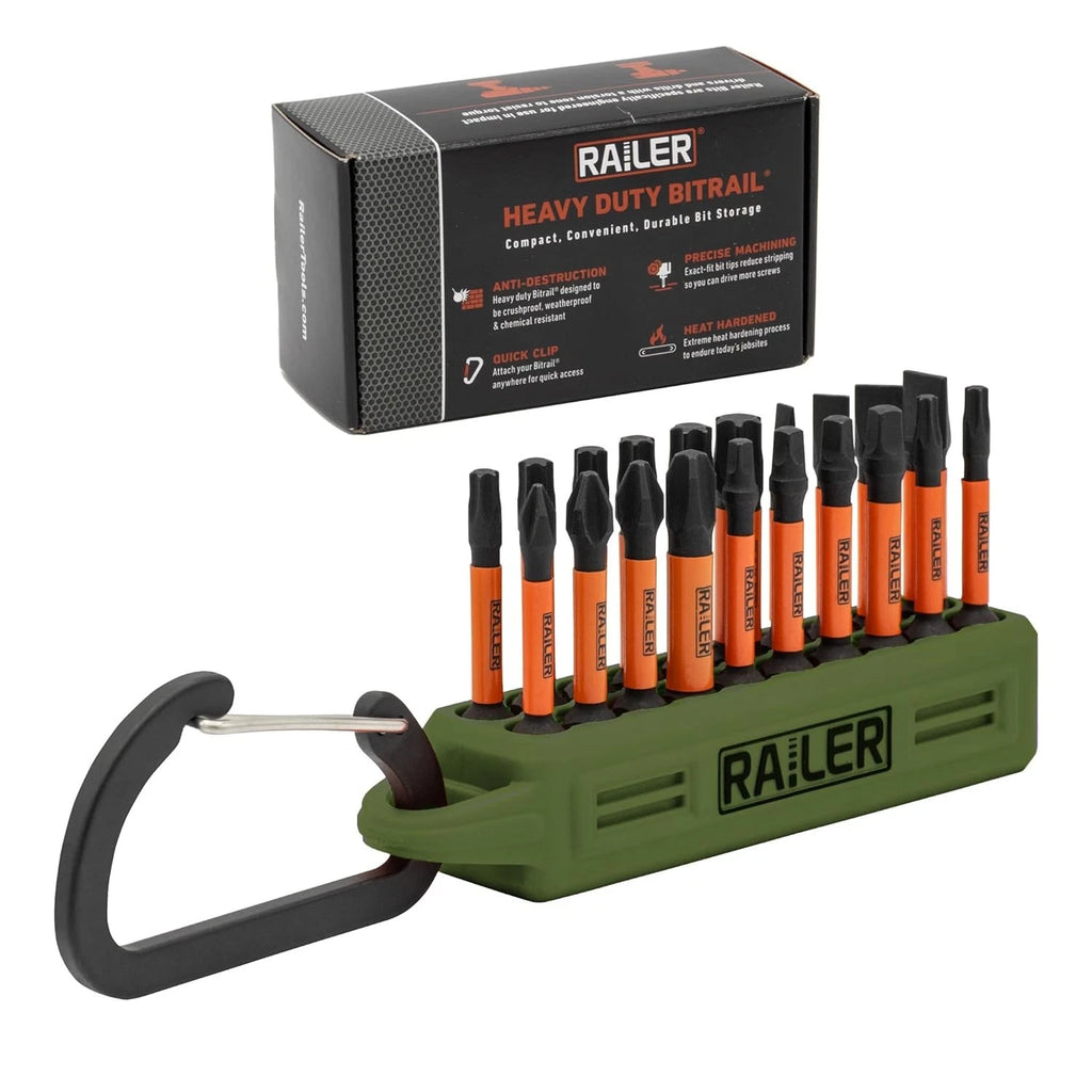 Railer 20pc Screwdriver Bit Set - Premium S2 Steel 2" Camo Green Bitrail