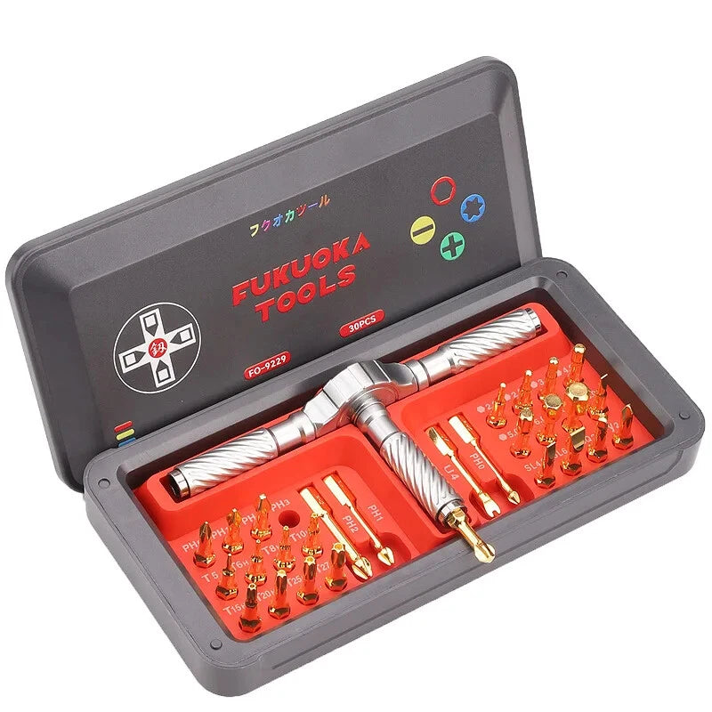 FO-9229 Ratchet Screwdriver Set 30pcs Cross U Hexagonal Hand Tools Right Angle