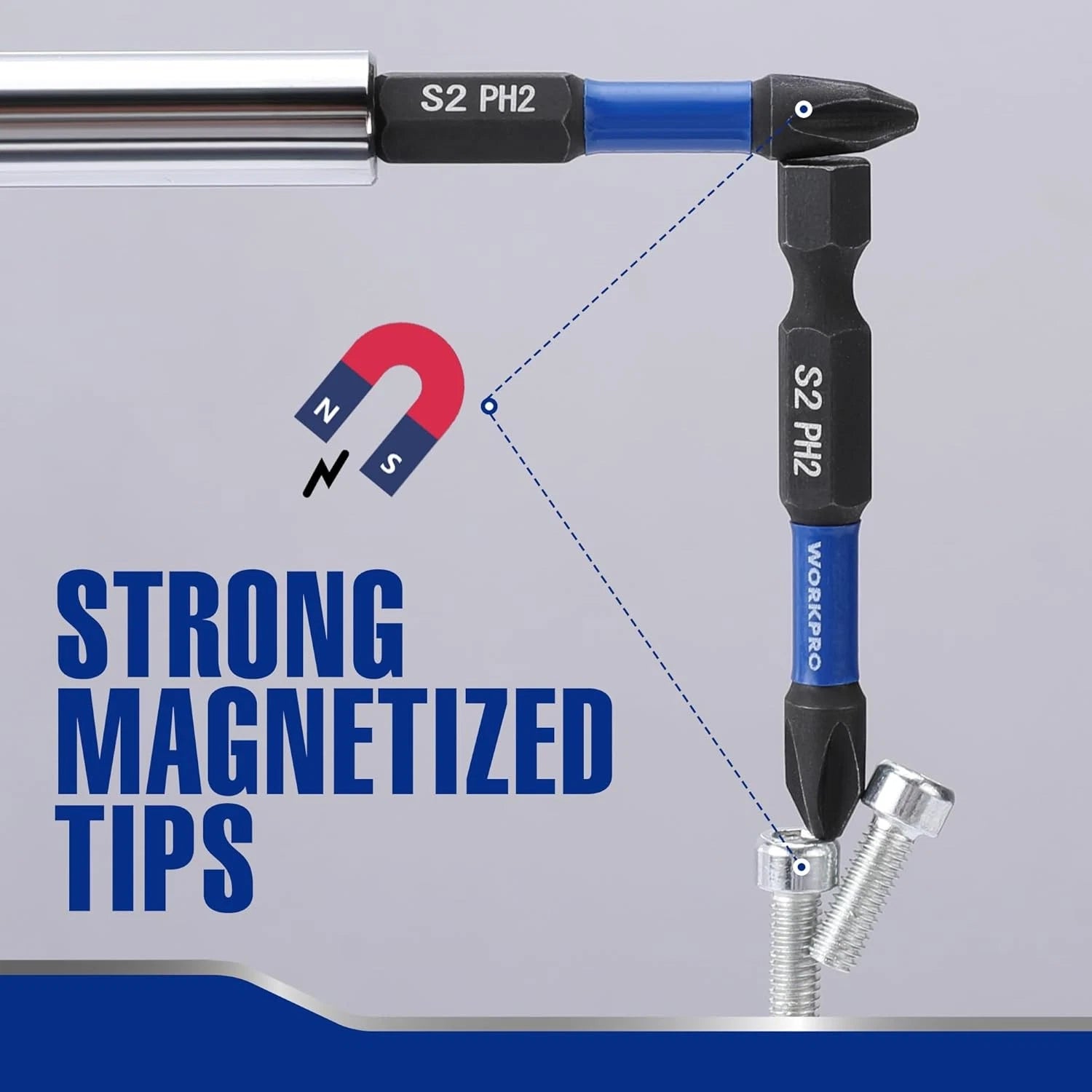 WORKPRO 12pcs PH2 Impact Phillips Screwdriver Bit Set, CNC Machined S2 2 in