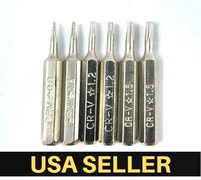6 PCS Pentalobe Screwdriver Bits Set P2 P5 P6 5-Point 5-Star 0.8 mm 1.2 1.5 Torx