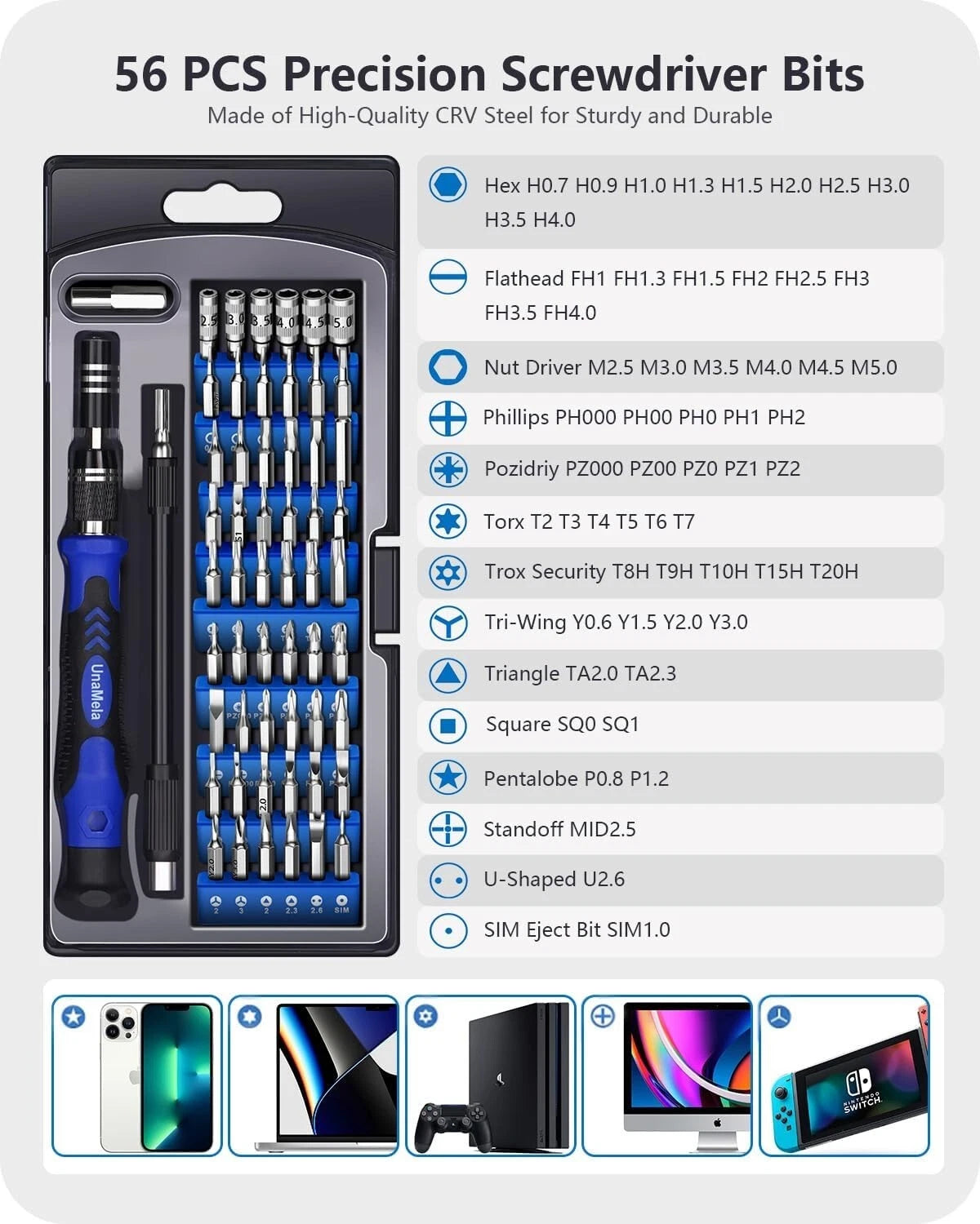 UnaMela Electronics Precision Screwdriver Set: 61 in 1 Small Magnetic Repair Too
