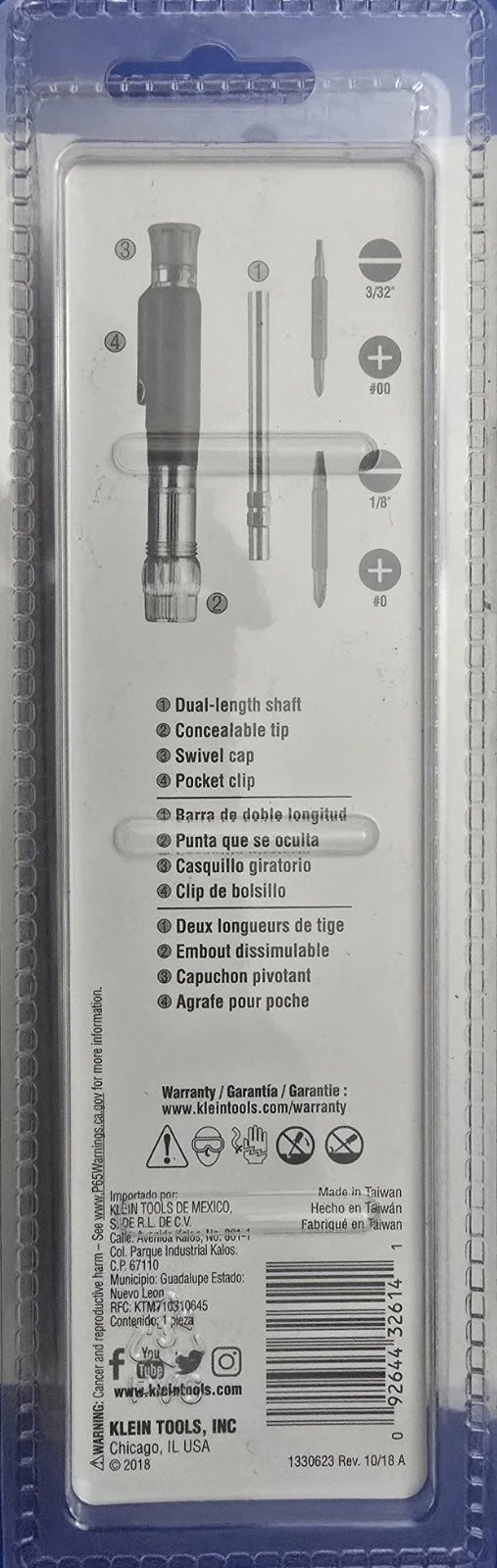 Klein Tools 32614 Screwdriver, Precision Electronics 4-in-1 Pocket Screwdriver