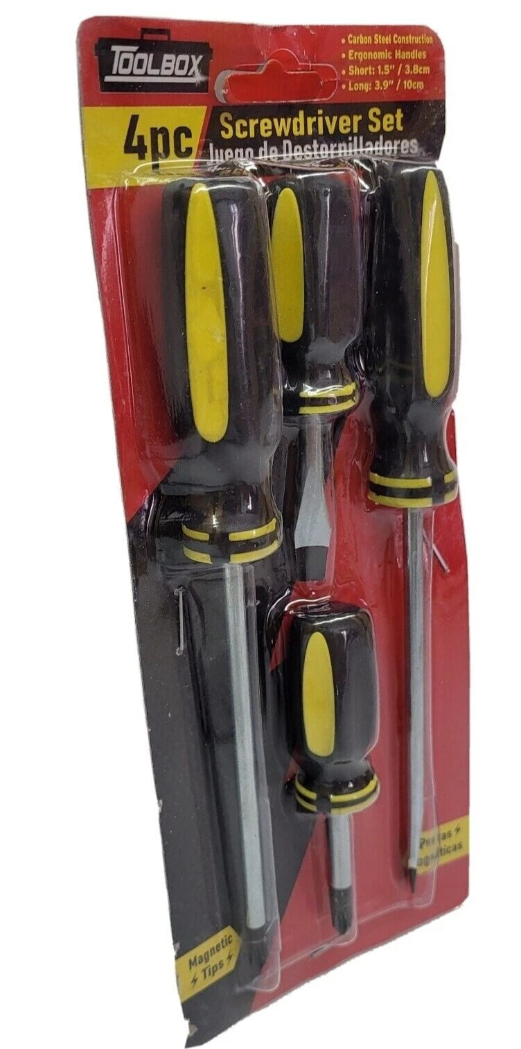 TOOL BOX 4pc Black/Yellow Screwdriver Set With Magnetic Tips 60536