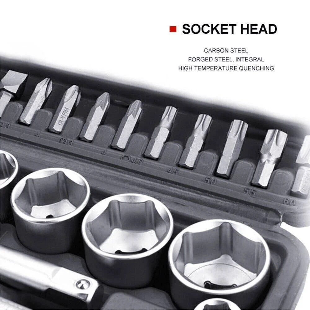 Socket Set 94 Pcs Ratchet Spanner Wrench 1/2" 1/4" Screwdriver Bits Tool Kit USA