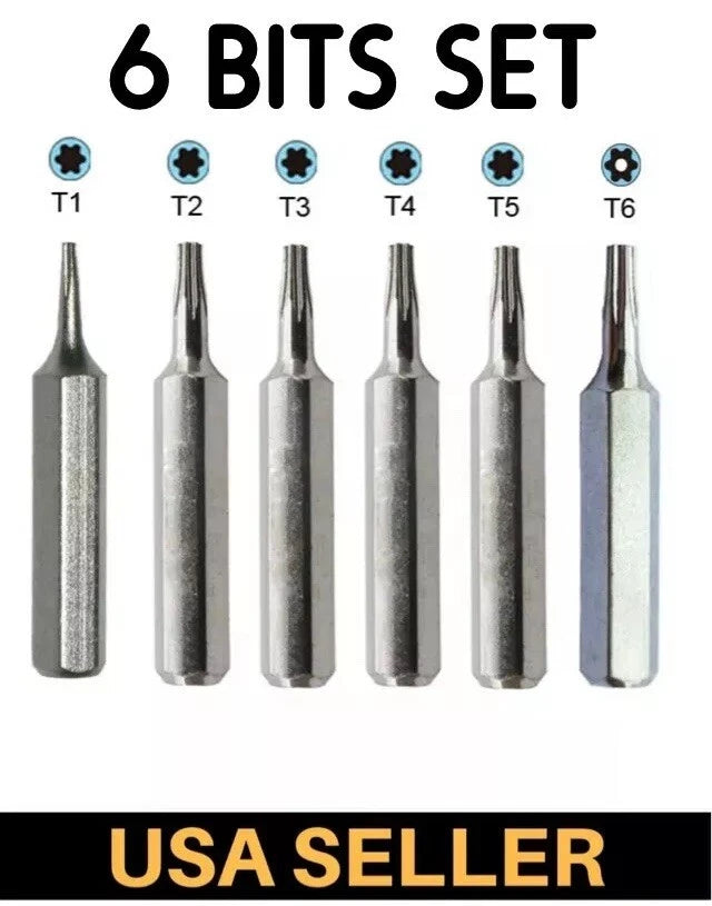 Torx screwdriver Bit Set T1, T2, T3, T4, T5, TR6 T6H Security System 4 Hex Micro
