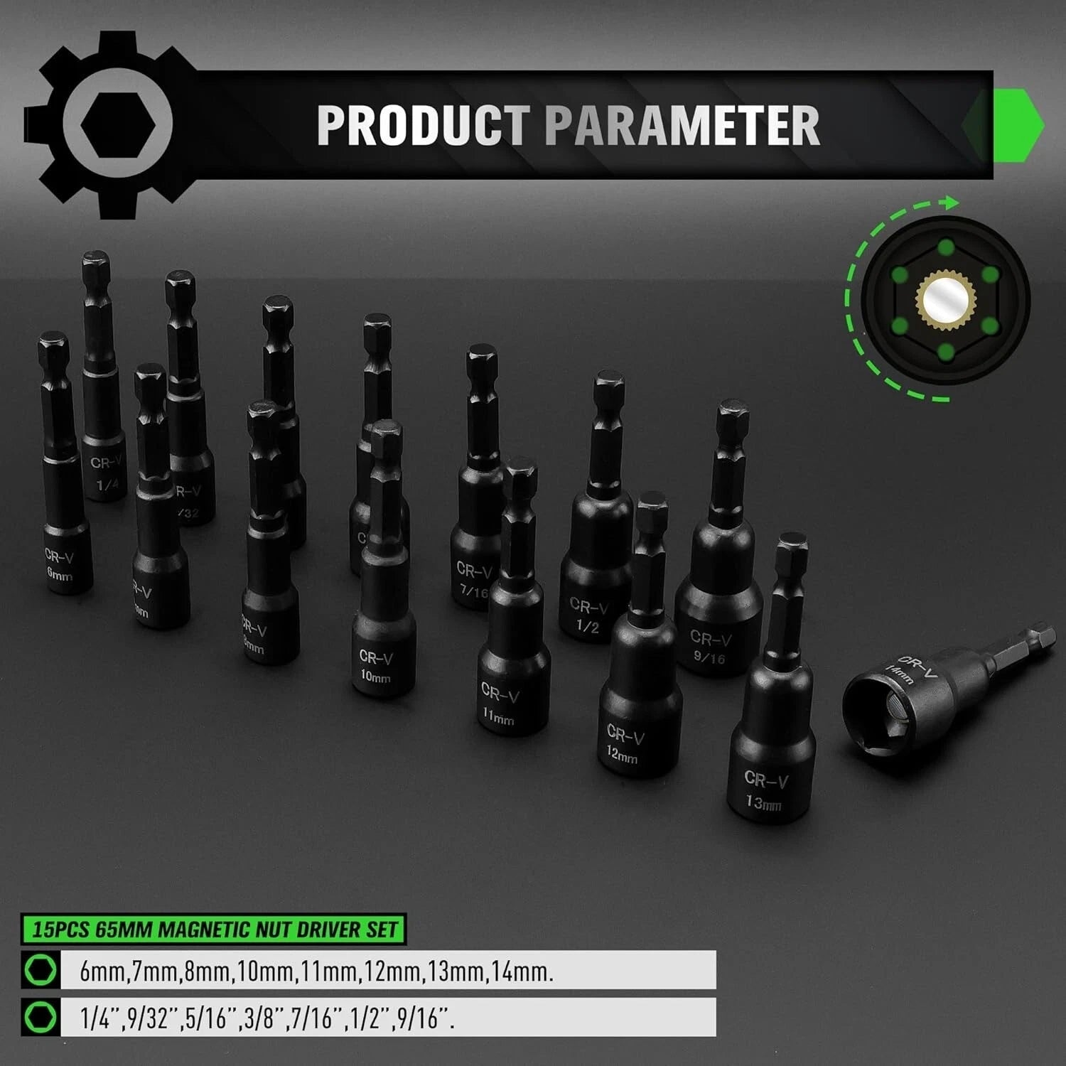 55-Piece Magnetic Nut Driver Set, Metric & SAE 1/4" Hex Shank, Impact Driver