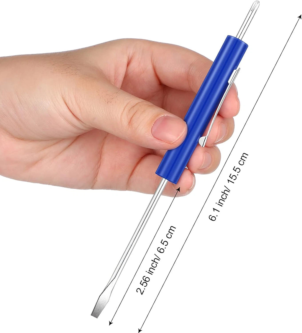 Zhehao 10 Pieces Pocket Screwdriver Set with Clip Double End and Slotted Blue Tw