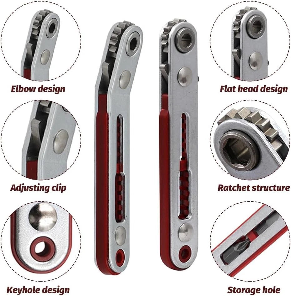 Mini Ratchet Wrench Screwdriver, 2 Pcs Elbow Head & Flat Head 1/4 Inch Hex Screw