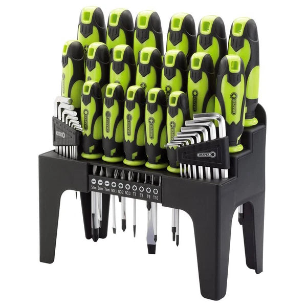 DRAPER SCREWDRIVER ALLEN KEY BIT SET + STORAGE STAND PLAIN CROSS POZI (44PC)