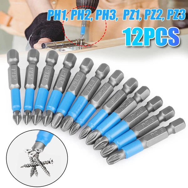 12x 1/4'' Magnetic Hex Shank Anti-slip Phillips Screwdriver Tool Drill Bit Set