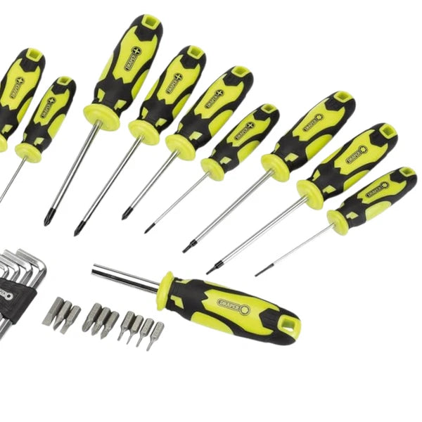 DRAPER SCREWDRIVER ALLEN KEY BIT SET + STORAGE STAND PLAIN CROSS POZI (44PC)