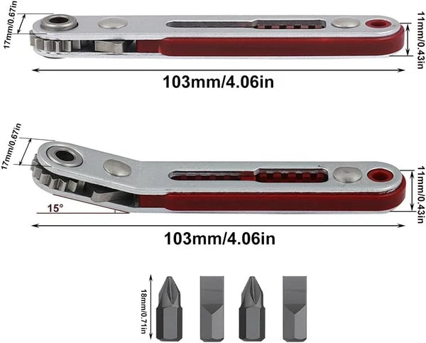 Mini Ratchet Wrench Screwdriver, 2 Pcs Elbow Head & Flat Head 1/4 Inch Hex Screw