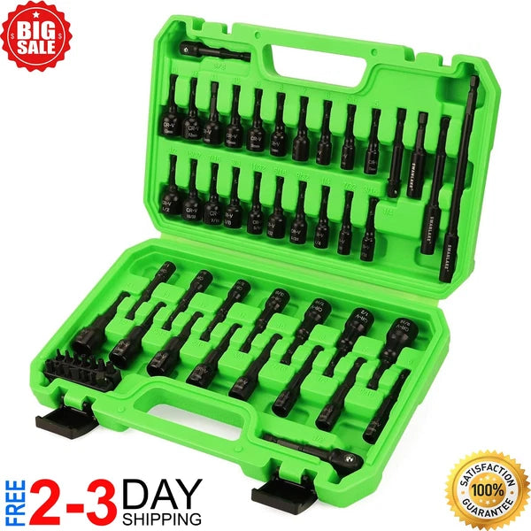55-Piece Magnetic Nut Driver Set, Metric & SAE 1/4" Hex Shank, Impact Driver