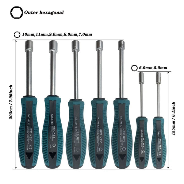 7pcs Metal Socket Wrench Screwdriver set Hex Steel Hex Torque Hexagonal 5mm-11mm