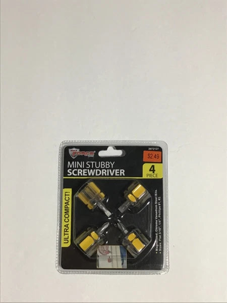 1 SET OF 4 PC MAX FORCE MINI STUBBY SCREWDRIVER YELLOW COLOR