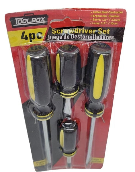 TOOL BOX 4pc Black/Yellow Screwdriver Set With Magnetic Tips 60536