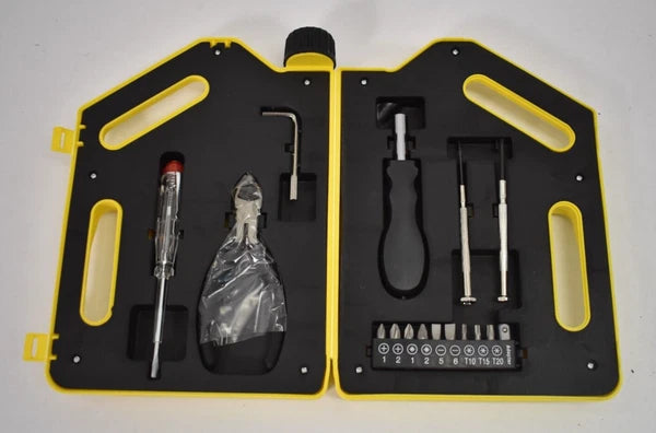 Tool Kit Screwdriver/Pliers Bits Set In Oil Brand Case Yellow For Decor