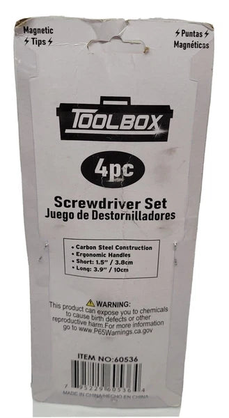TOOL BOX 4pc Black/Yellow Screwdriver Set With Magnetic Tips 60536