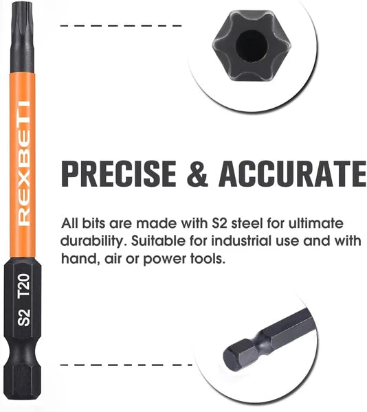 REXBETI 12 Piece Torx Head Screwdriver Bit Set, 1/4 Inch Hex Shank S2 Steel Magn