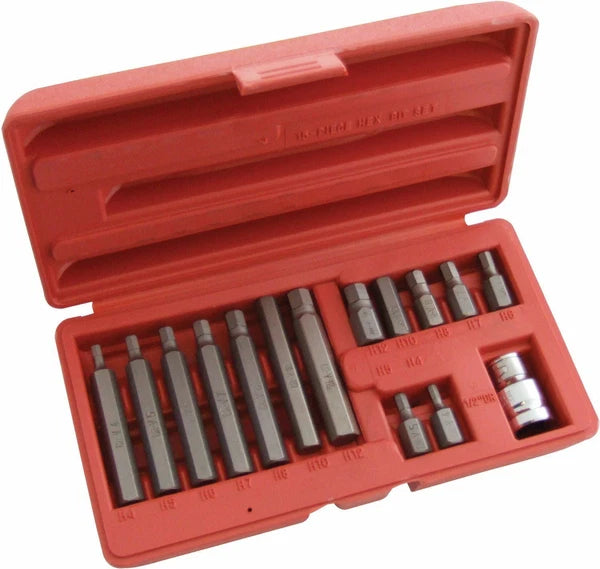 15pc Metric 1/2" Drive Hex Allen Allan Wrench Key Socket Bit Set
