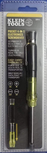 Klein Tools 32614 Screwdriver, Precision Electronics 4-in-1 Pocket Screwdriver