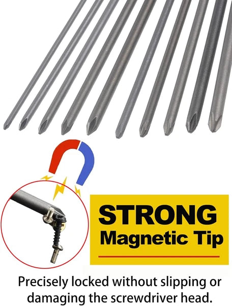 10 Pack Extra Long Phillips Screwdriver Bit Sets, 1/4 Inch Hex Shank Magnetic Sc
