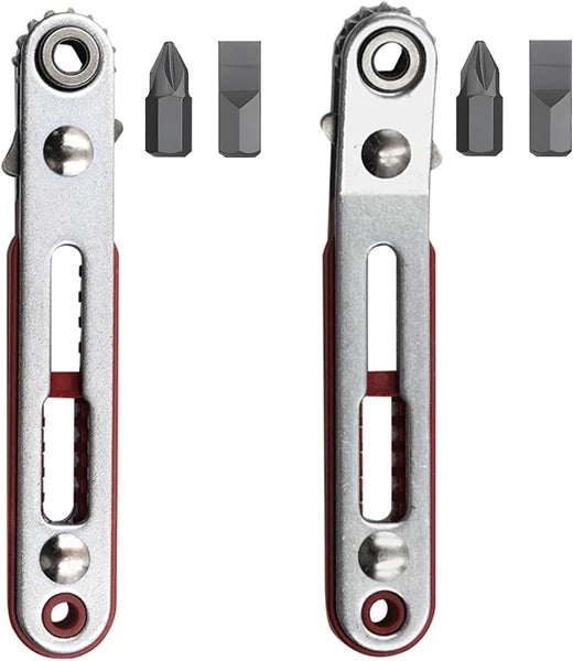 Mini Ratchet Wrench Screwdriver, 2 Pcs Elbow Head & Flat Head 1/4 Inch Hex Screw