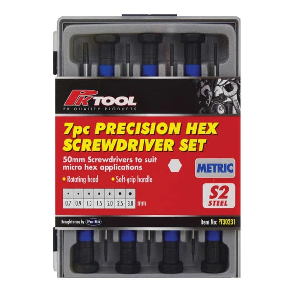 Precision Hex Screwdriver 7pc Set 0.7 - 3.0mm Metric