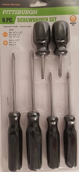 Screwdriver Set Flat & Phillips Magnetic Tips 6 Ct/Set
