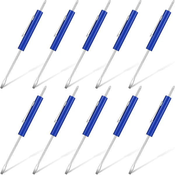 Zhehao 10 Pieces Pocket Screwdriver Set with Clip Double End and Slotted Blue Tw