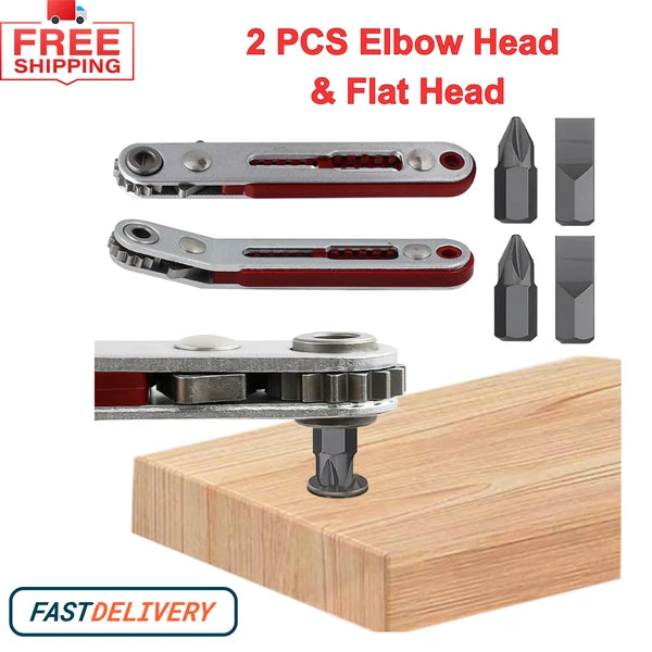 Mini Ratchet Wrench Screwdriver, 2 Pcs Elbow Head & Flat Head 1/4 Inch Hex Screw