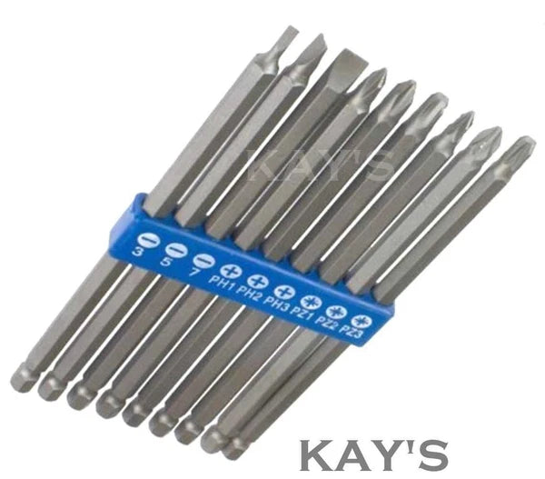 EXTRA LONG SCREWDRIVER BITS 150mm 9PCE. SET POZI PHILLIPS SLOTTED CRV POWER BIT