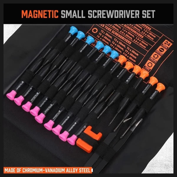 Mini 24-Piece Screwdriver Set - Phillips, Slotted, and Torx with Storage Bag