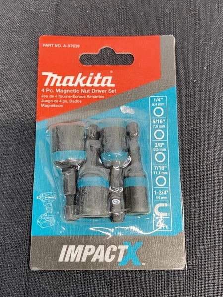 NEW Makita 1-3/4" Magnetic Nut Driver Set 1/4" 5/16" 3/8" 7/16" A-97639