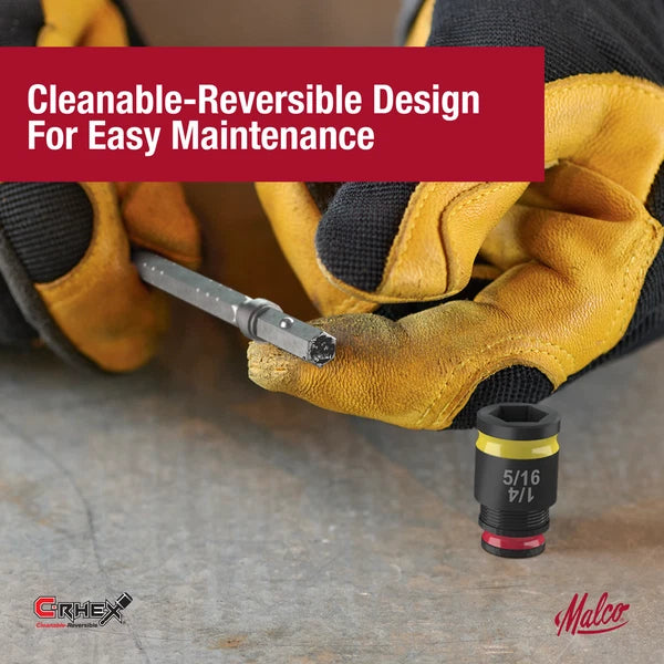 Malco 7-in-1 C-RHEX Flip Bit Socket Set with 3 cleanable, reversible, and