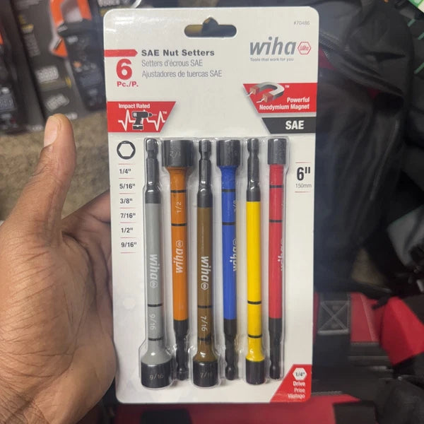 Wiha 6 in. Color Coded Magnetic Nut Setter Set Imperial OAL (6-Piece)