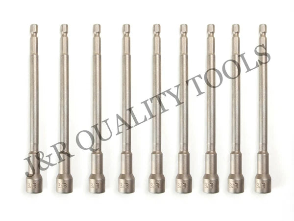 3/8" 10pc 6" Long Magnetic Nut Driver 1/4" Hex Quick Change Shank Drill Set